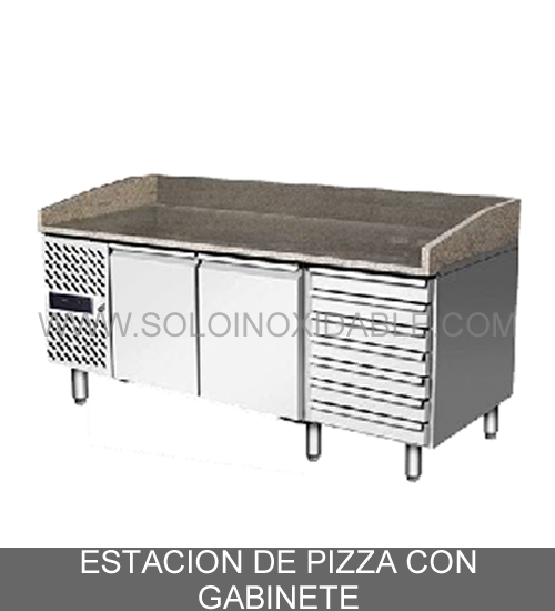 estacion de pizza con gabinete de acero inoxidable