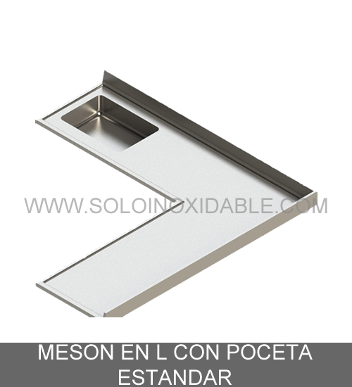 meson en l con poceta estandar de acero inoxidable